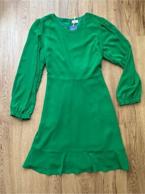 J. Crew Emerald Green Long-Sleeve Ruffle-Hem Dress